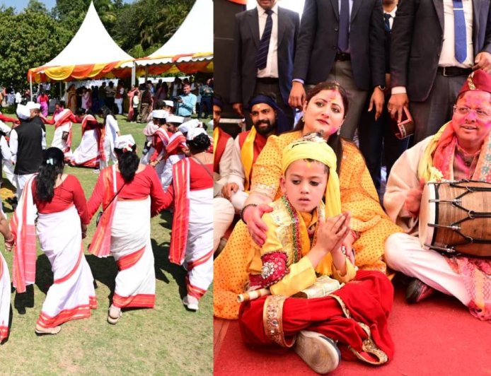 लोक गीतों की धुनों के बीच सीएम आवास में निखरे होली के रंग, गढ़वाली, कुमाउंनी जौनसारी कलाकारों ने बांधा समां