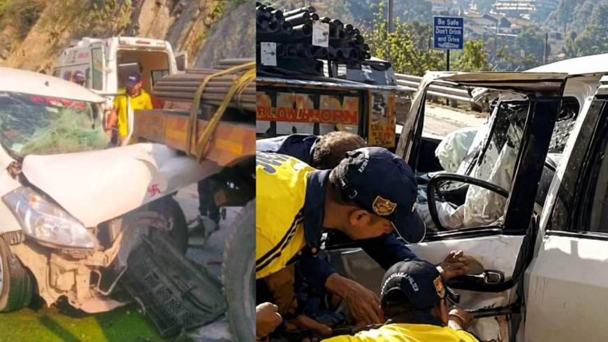 शादी में आ रहा था परिवार, सरिये से भरे ट्रक में घुस गई कार, एक महिला की मौत, 7 घायल