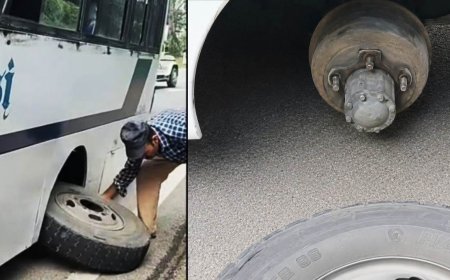 चलती बस के दोनों टायर एक साथ सड़क पर बिखरे, मची चीख पुकार,बाल बाल बची जान