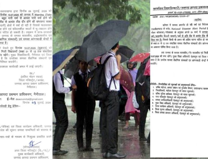 उत्तराखंड में कल अत्यंत भारी बारिश का रेड अलर्ट,  इन जिलों में स्कूलों की छुट्टी का आदेश जारी