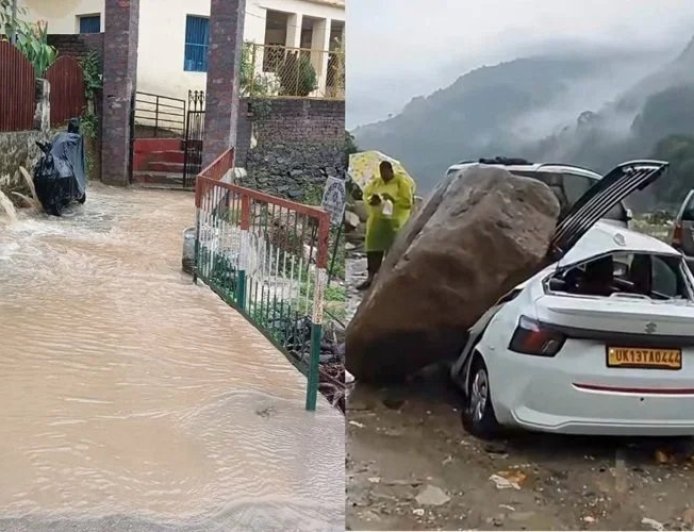 मूसलाधार बारिश का कहर : जलभराव, कार पर गिरा पत्थर, 17 सड़कें बंद, जनजीवन अस्त-व्यस्त