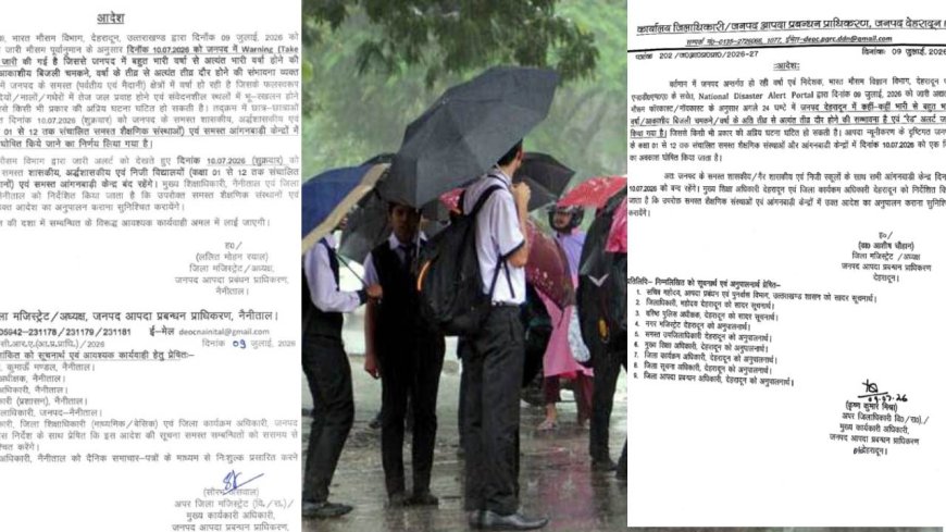 उत्तराखंड में कल अत्यंत भारी बारिश का रेड अलर्ट,  इन जिलों में स्कूलों की छुट्टी का आदेश जारी