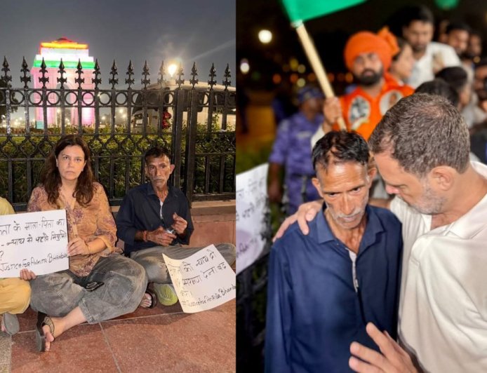 दुष्यंत को राज्यपाल बनाने के खिलाफ इंडिया गेट पर अंकिता के माता पिता का धरना, राहुल प्रियंका भी पहुंचे