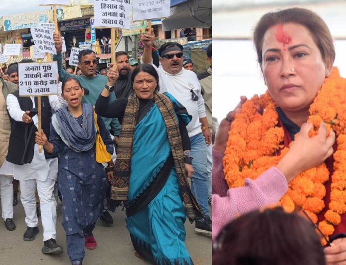 विवादों के बाद सोमेश्वर पहुंची रेखा आर्या, शक्ति प्रदर्शन में हुई भावुक, कांग्रेस ने काले झंडे दिखाकर किया विरोध