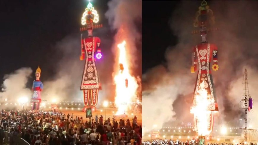 CM धामी ने परेड ग्राउंड में विजयादशमी पर्व पर की शिरकत, रिमोट दबाकर किया 181 फीट ऊंचे रावण के पुतले का दहन